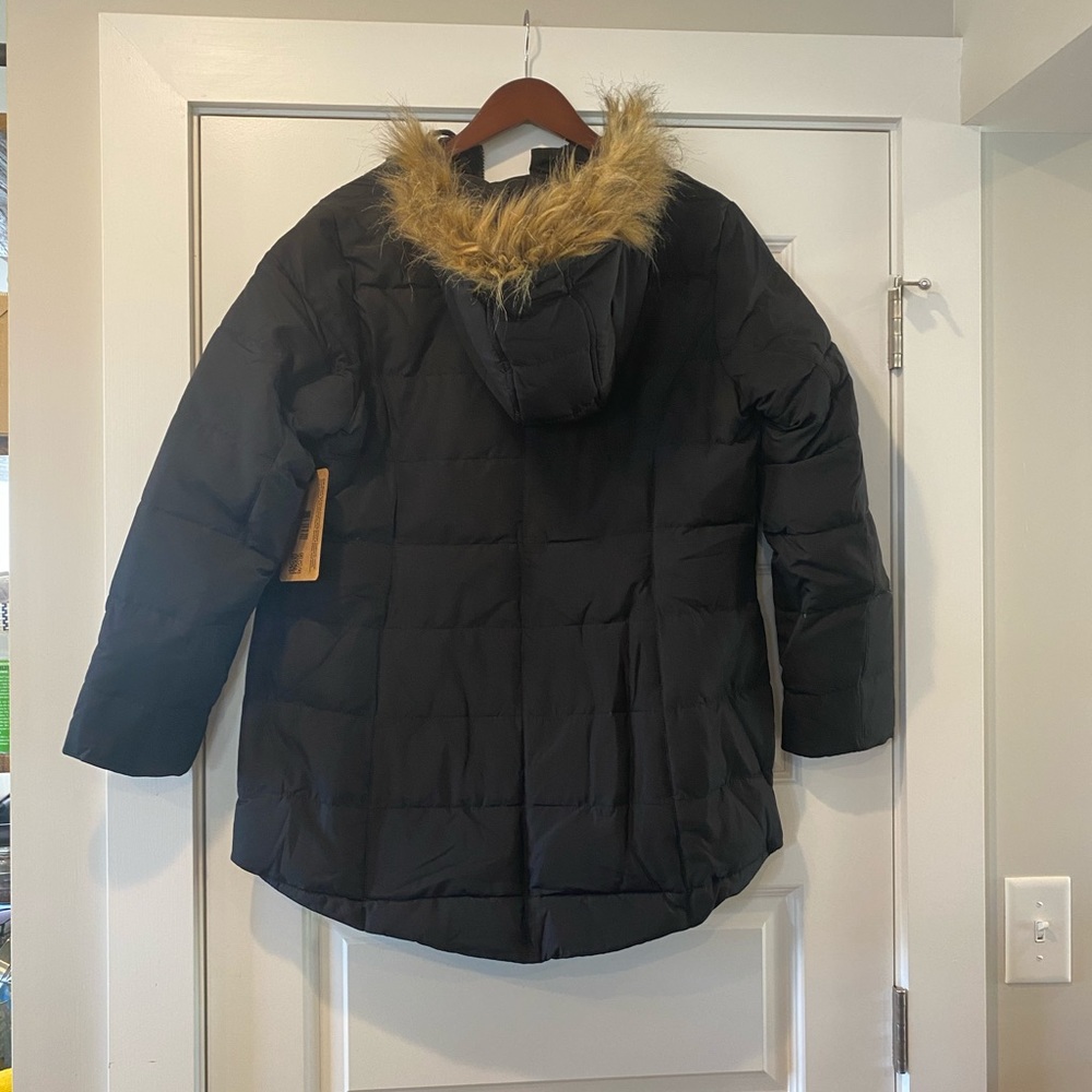 Long Black Winter Parka w/ Faux Fur Hood - Picture 8 of 8